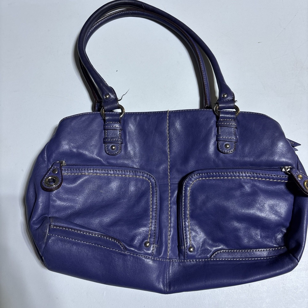 Tignanello Satchel Leather Magnet/Zipper Compartments/Pockets Purple Shoulder